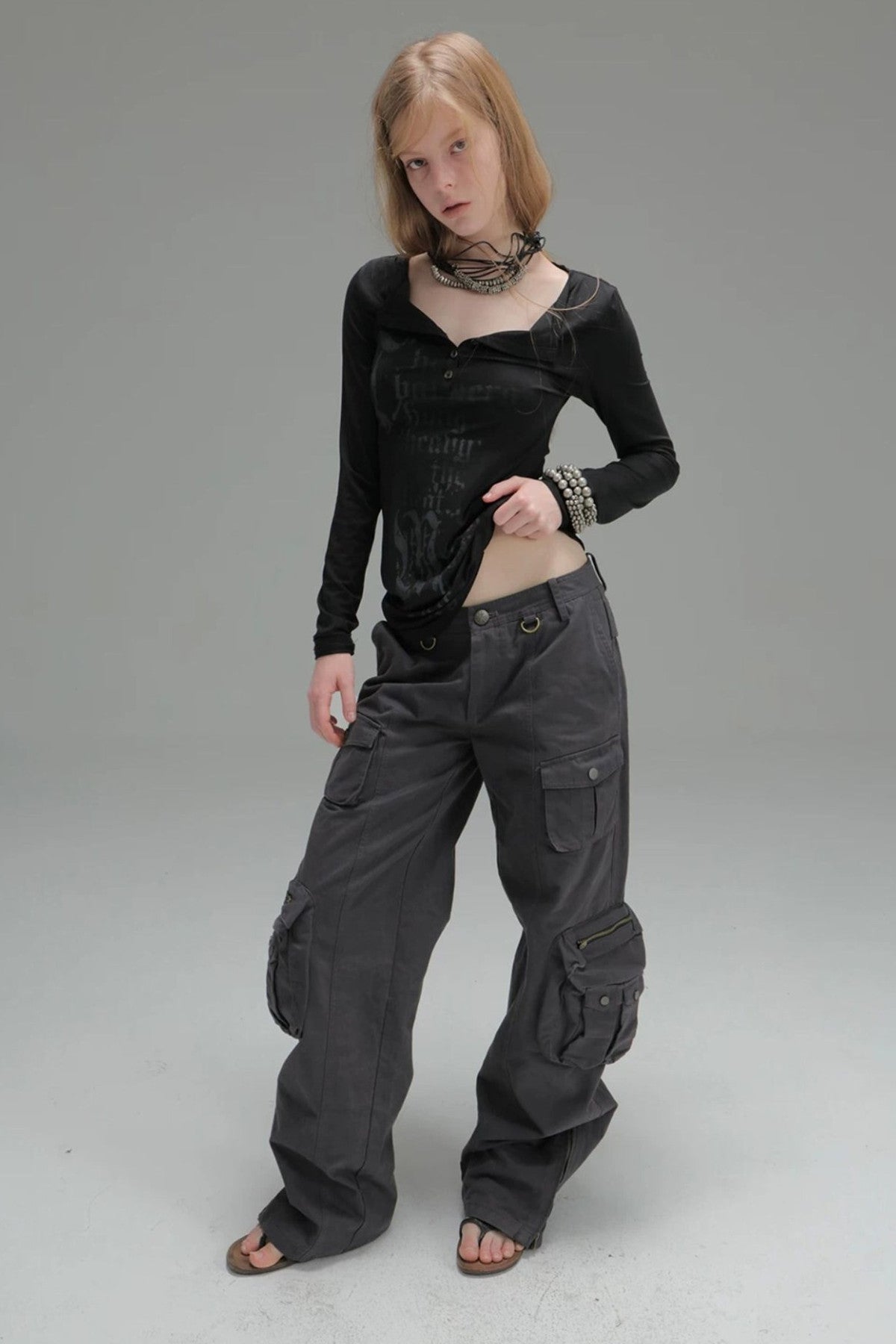 Washed Cotton Straight Cargo Pants