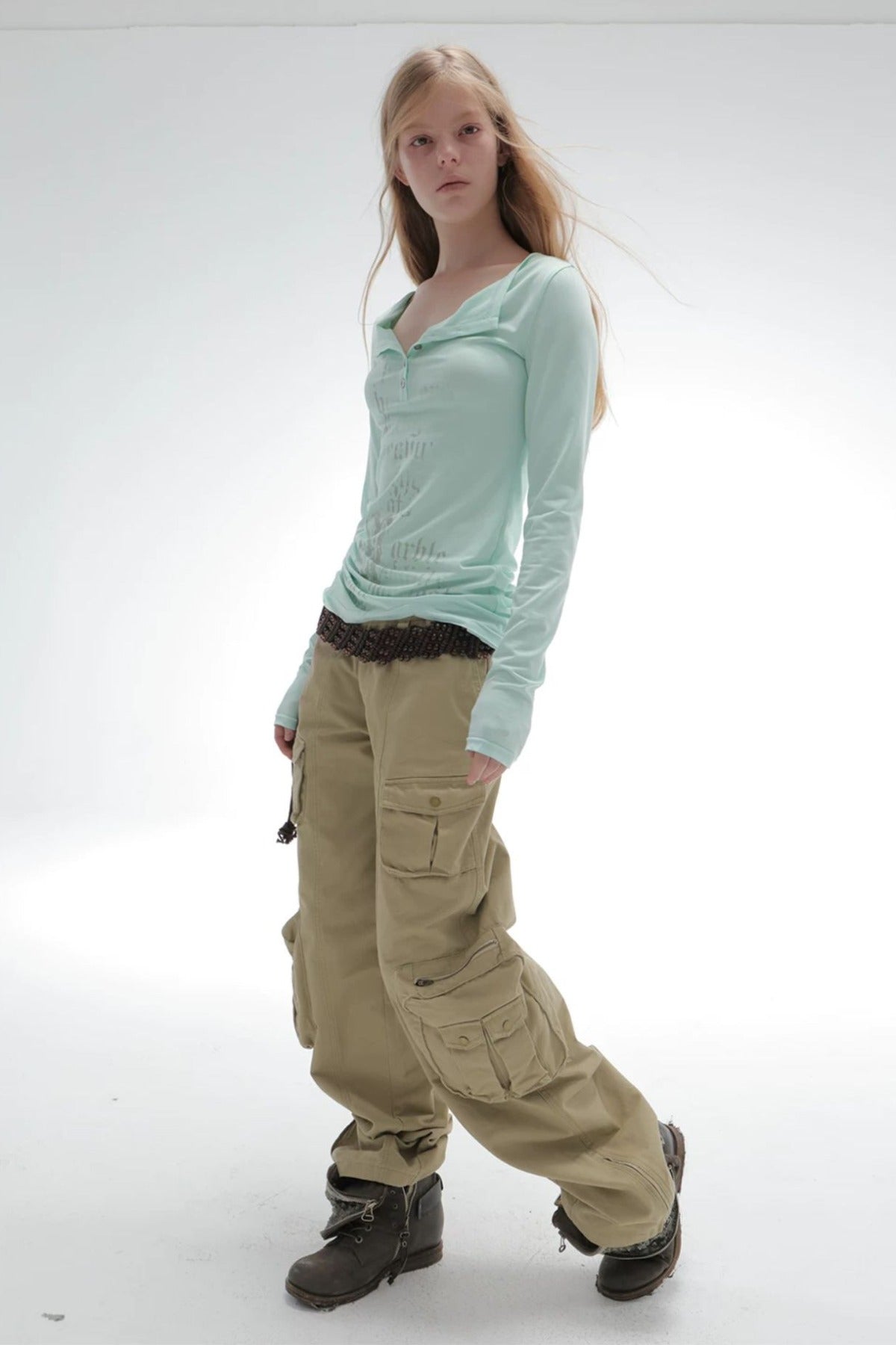 Washed Cotton Straight Cargo Pants