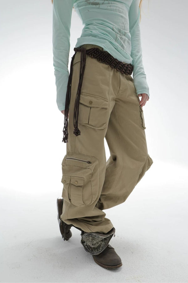 Washed Cotton Straight Cargo Pants