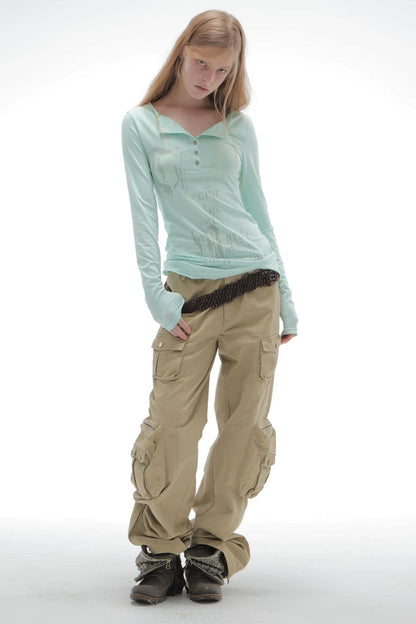 Washed Cotton Straight Cargo Pants