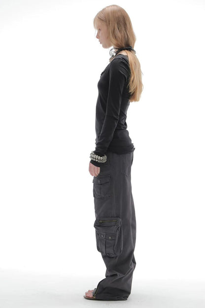 Washed Cotton Straight Cargo Pants