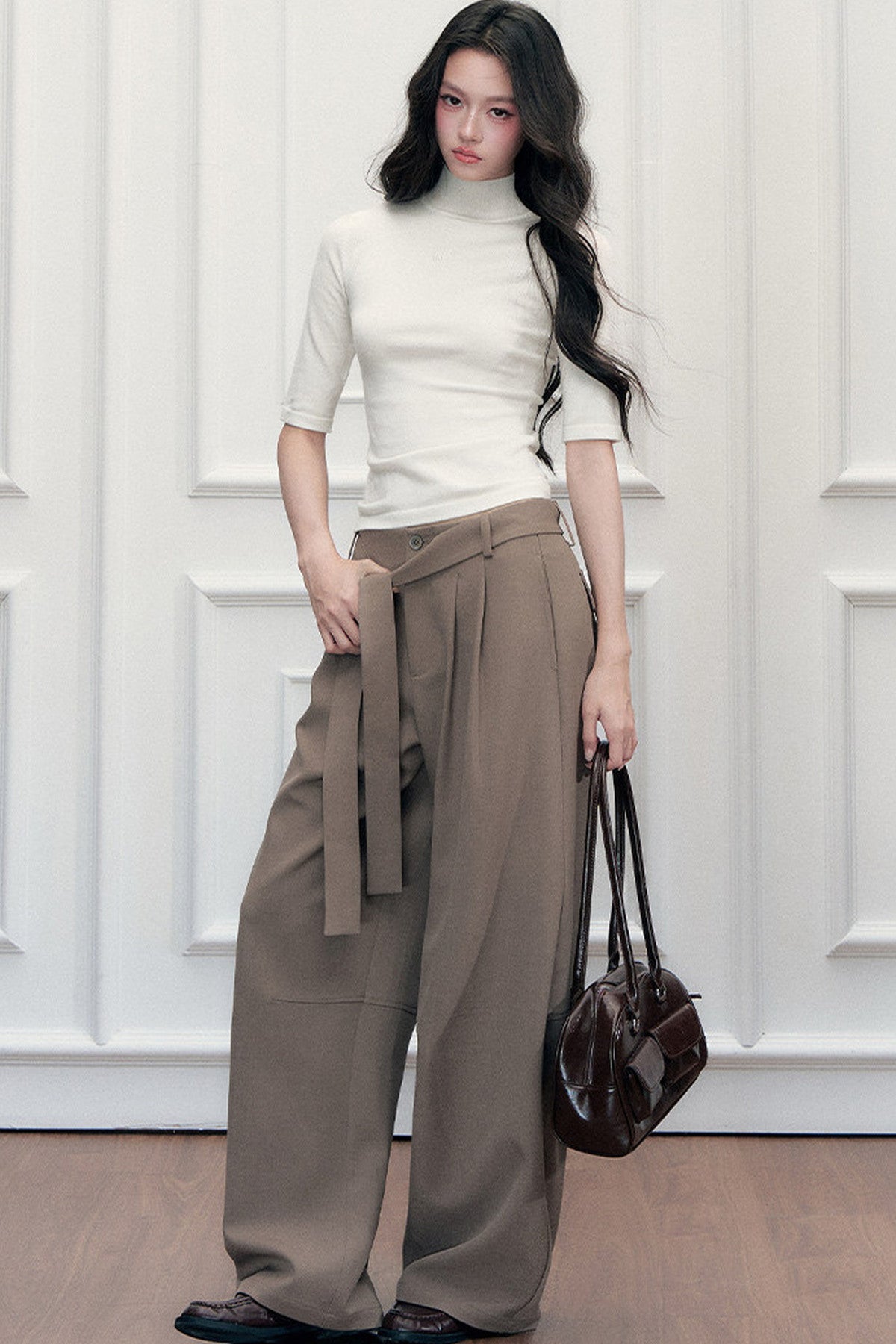 Tie-Belt Wide-Leg Pants