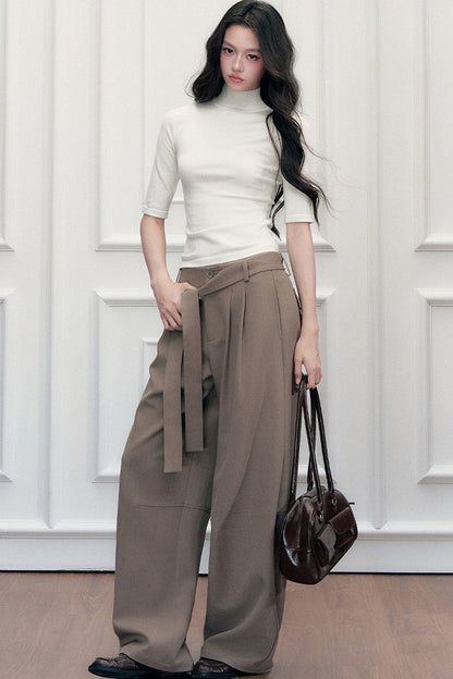 Tie-Belt Wide-Leg Pants