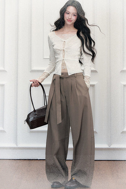 Tie-Belt Wide-Leg Pants
