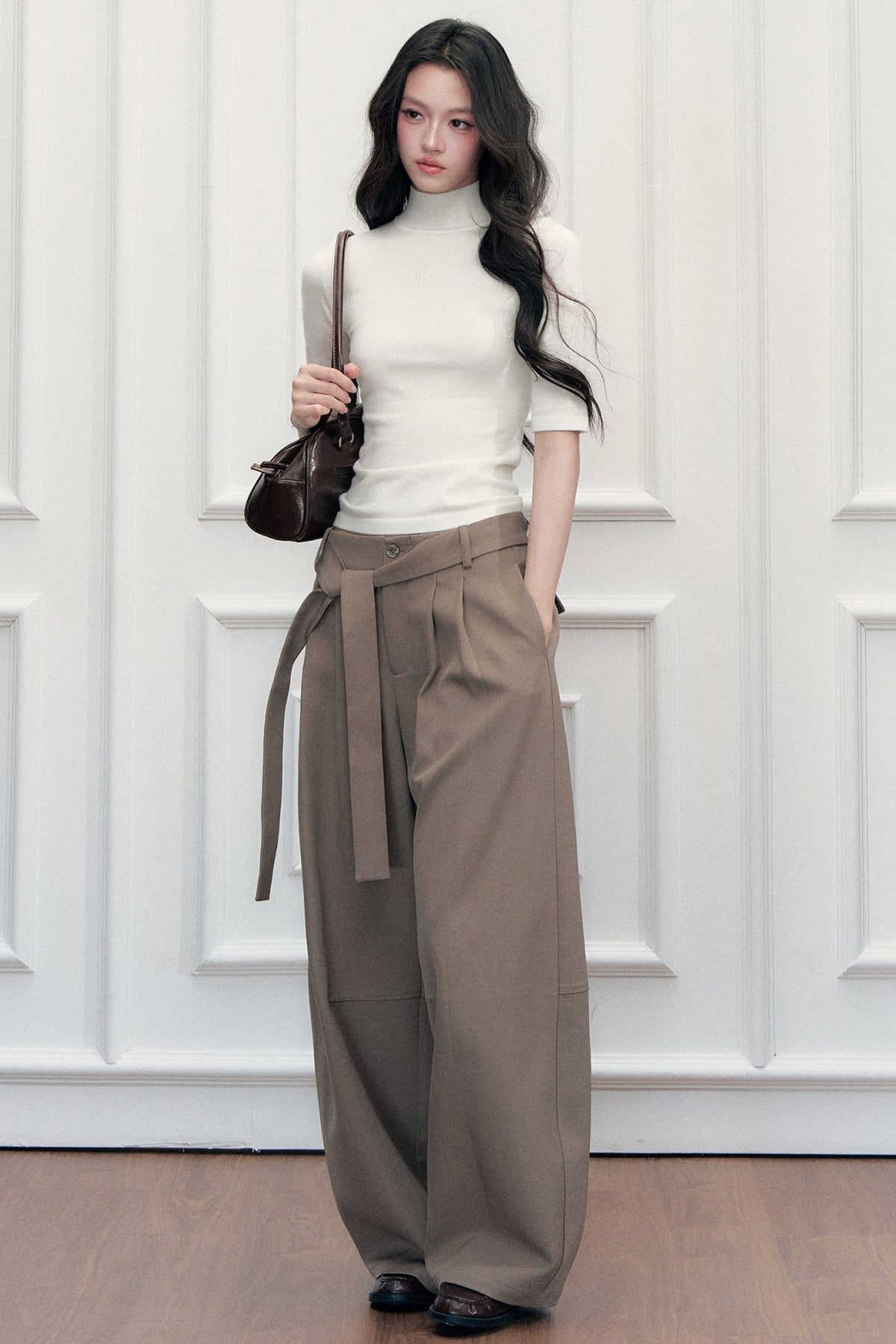 Tie-Belt Wide-Leg Pants