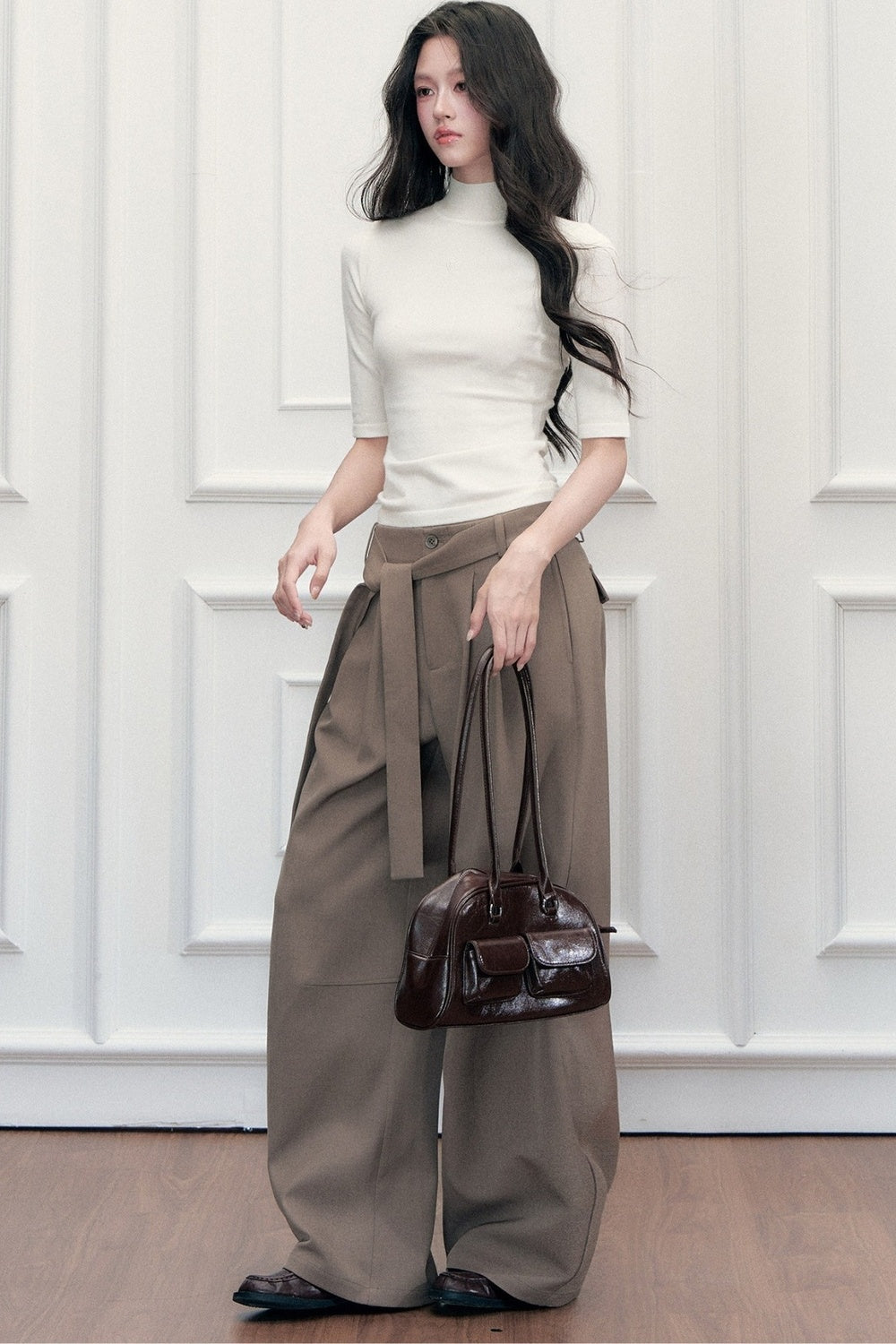 Tie-Belt Wide-Leg Pants
