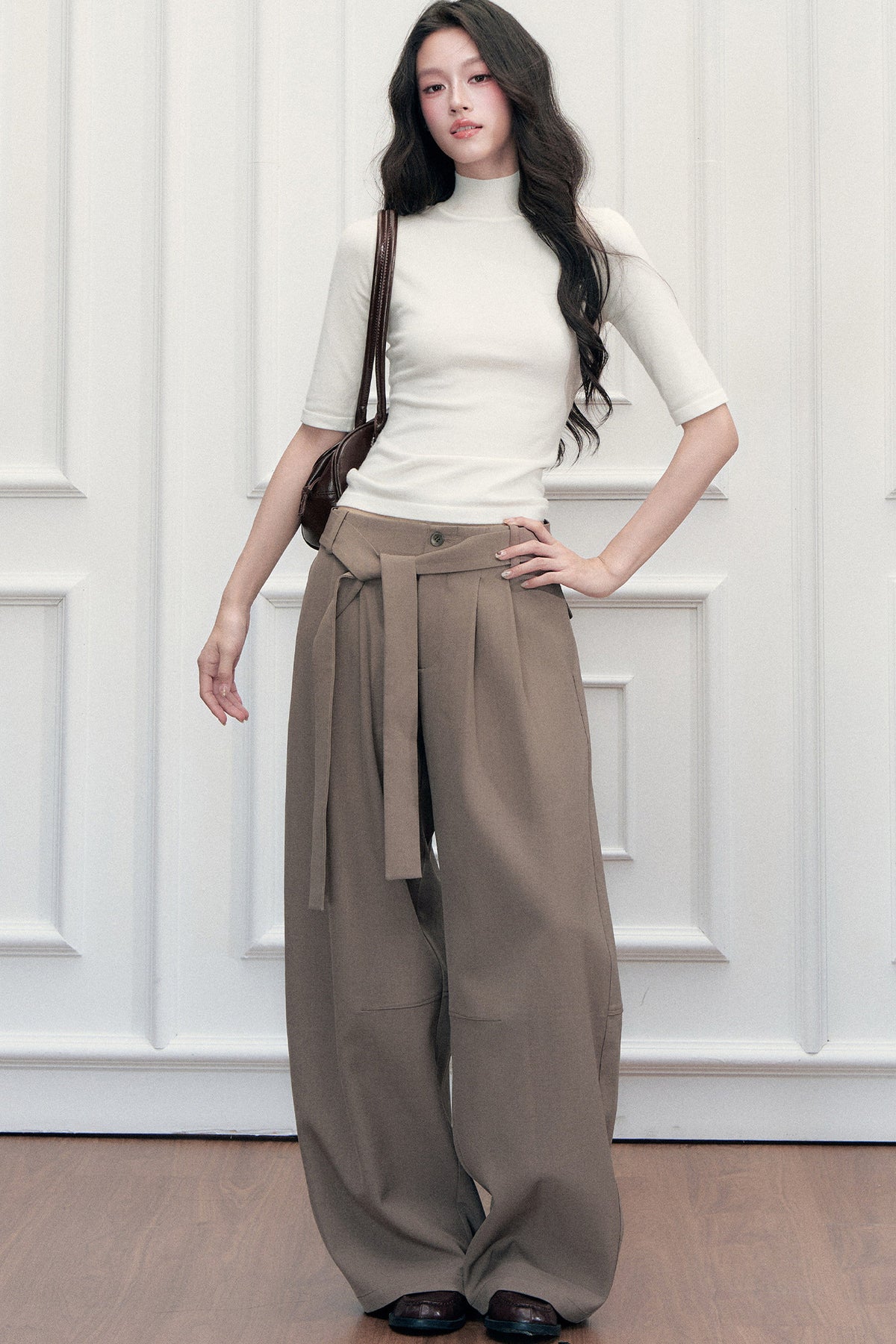 Tie-Belt Wide-Leg Pants