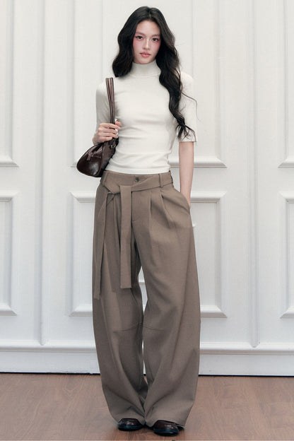 Tie-Belt Wide-Leg Pants
