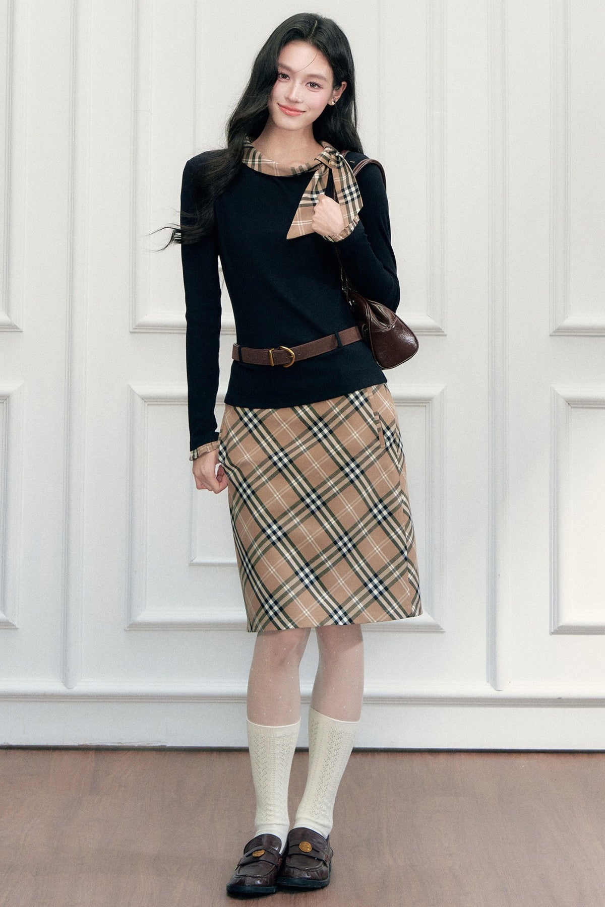 Plaid Mid-Length Skirt