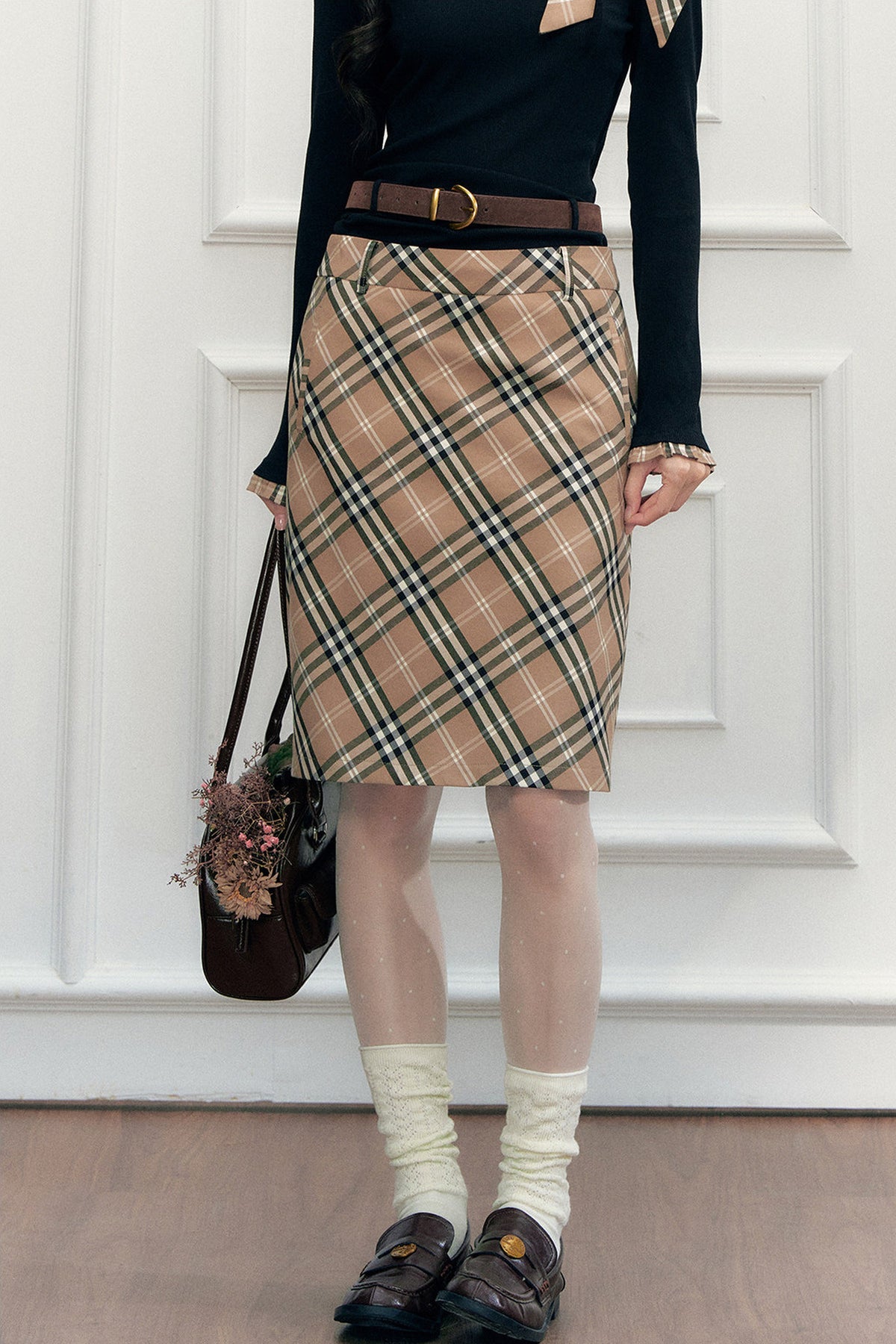Plaid Mid-Length Skirt
