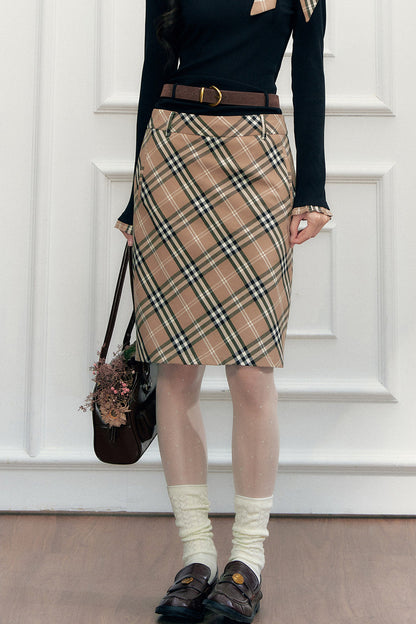 Plaid Mid-Length Skirt