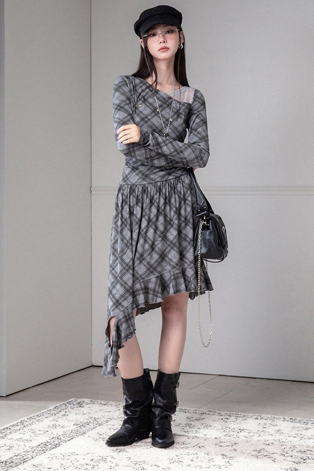 Asymmetrical Off-Shoulder Low-Waist Lace Knit Dress