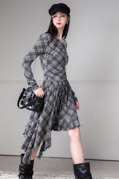 Asymmetrical Off-Shoulder Low-Waist Lace Knit Dress