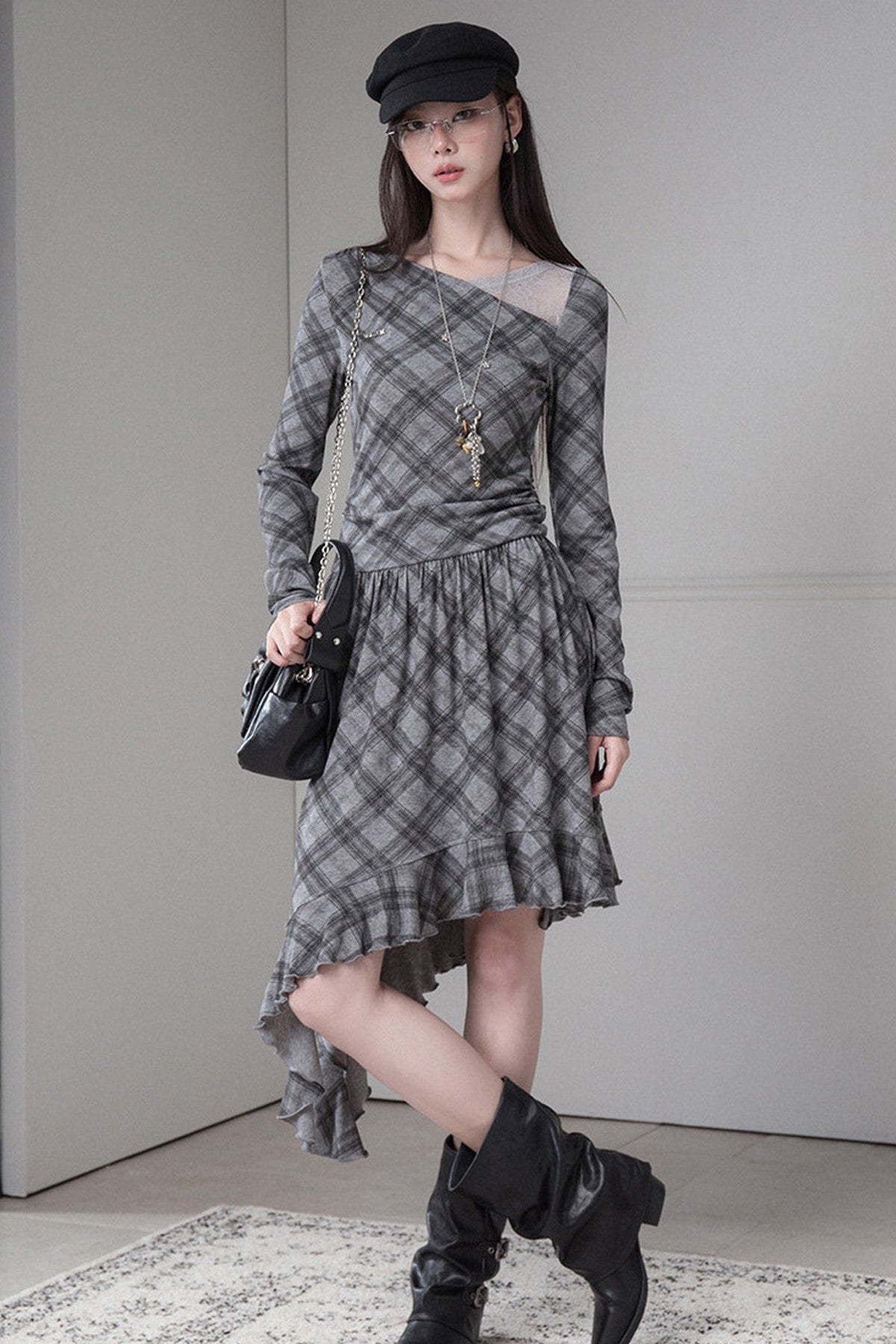 Asymmetrical Off-Shoulder Low-Waist Lace Knit Dress