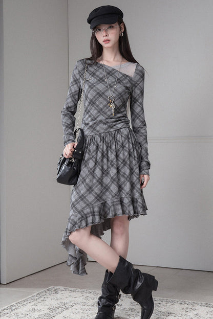 Asymmetrical Off-Shoulder Low-Waist Lace Knit Dress