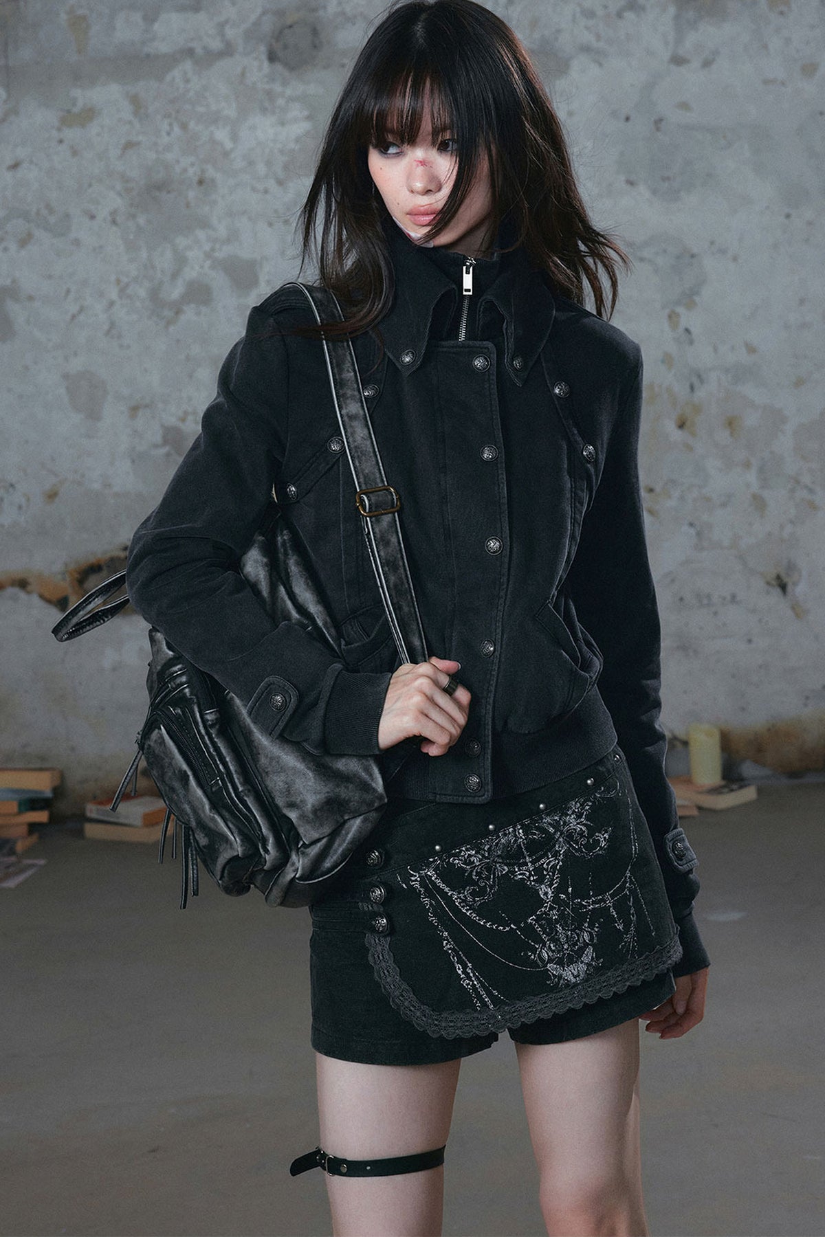Distressed Knit Double Collar Jacket