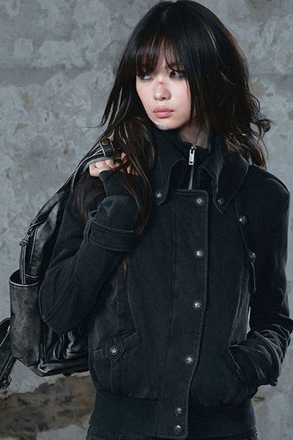 Distressed Knit Double Collar Jacket