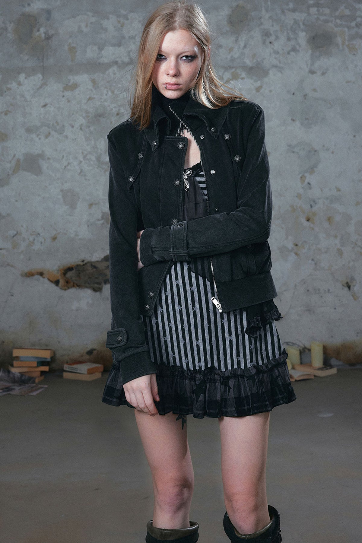 Distressed Knit Double Collar Jacket