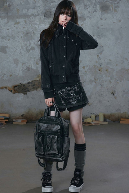 Distressed Knit Double Collar Jacket