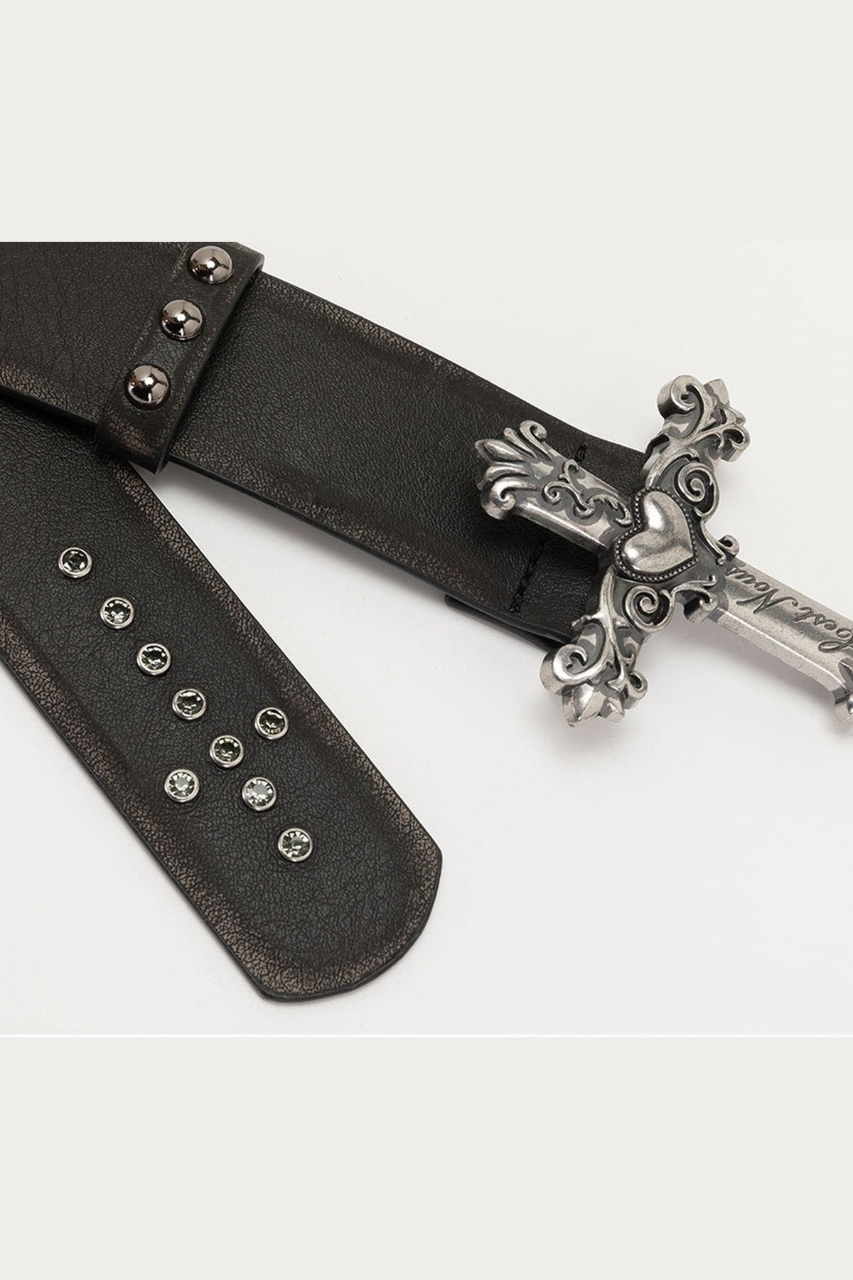 Carved Cross Studded Leather Belt