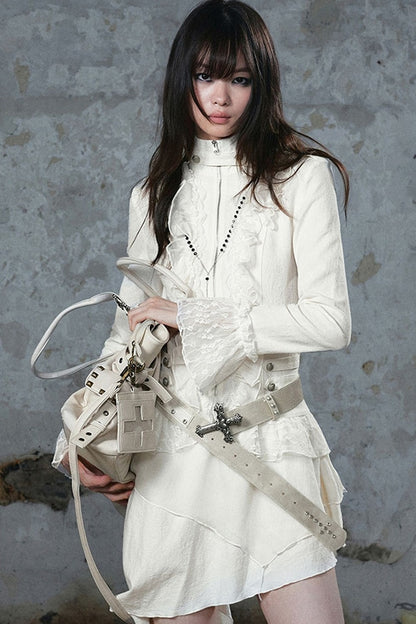 Carved Cross Studded Leather Belt
