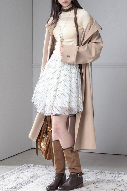 Flocked Double Layered Puffy Polka Dot Skirt