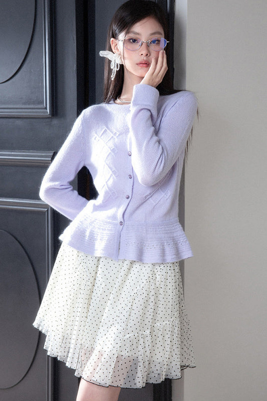 Flocked Double Layered Puffy Polka Dot Skirt