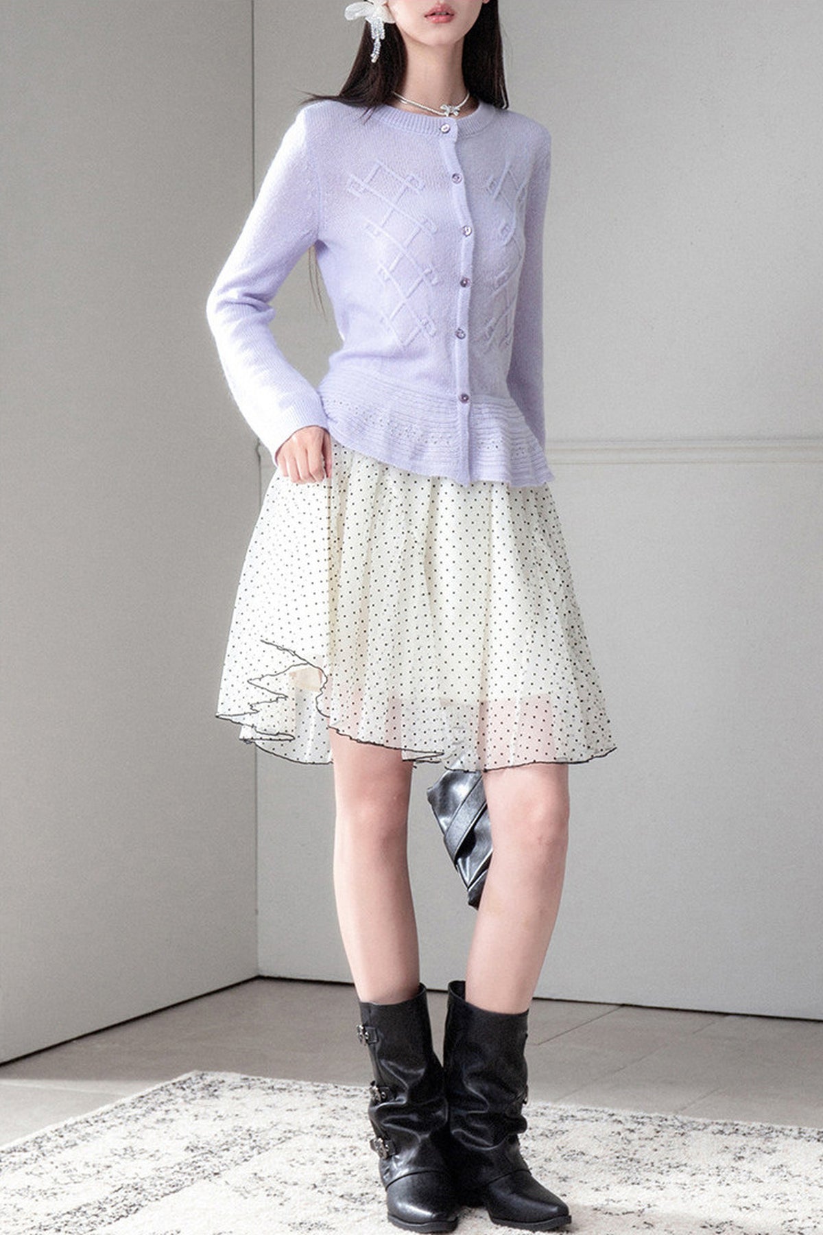 Flocked Double Layered Puffy Polka Dot Skirt