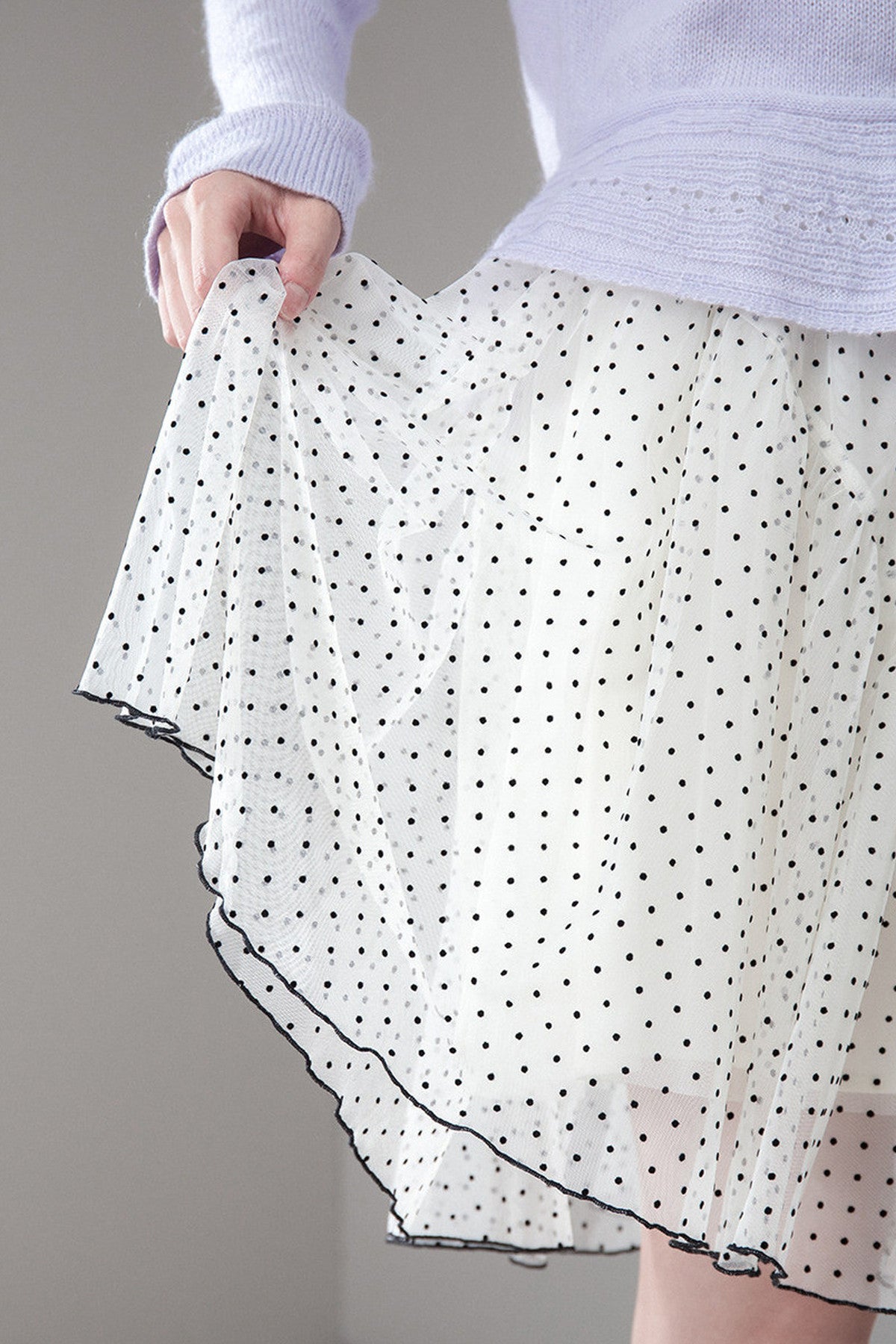 Flocked Double Layered Puffy Polka Dot Skirt
