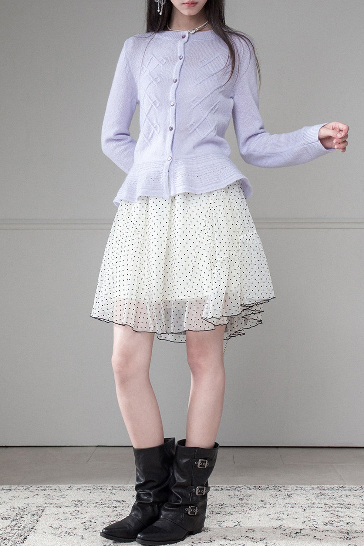 Flocked Double Layered Puffy Polka Dot Skirt