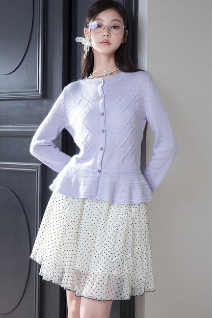 Flocked Double Layered Puffy Polka Dot Skirt