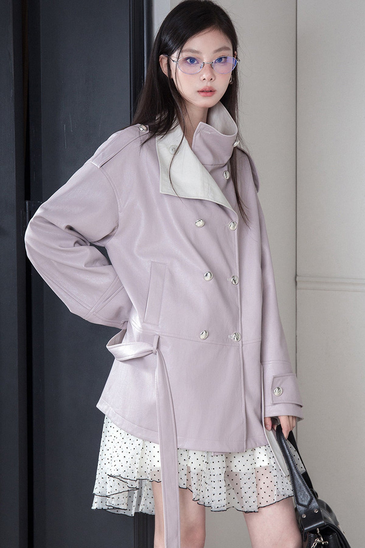 Reversible Color-Blocked Stand Collar Trench Coat