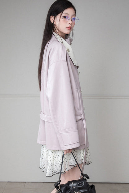 Reversible Color-Blocked Stand Collar Trench Coat