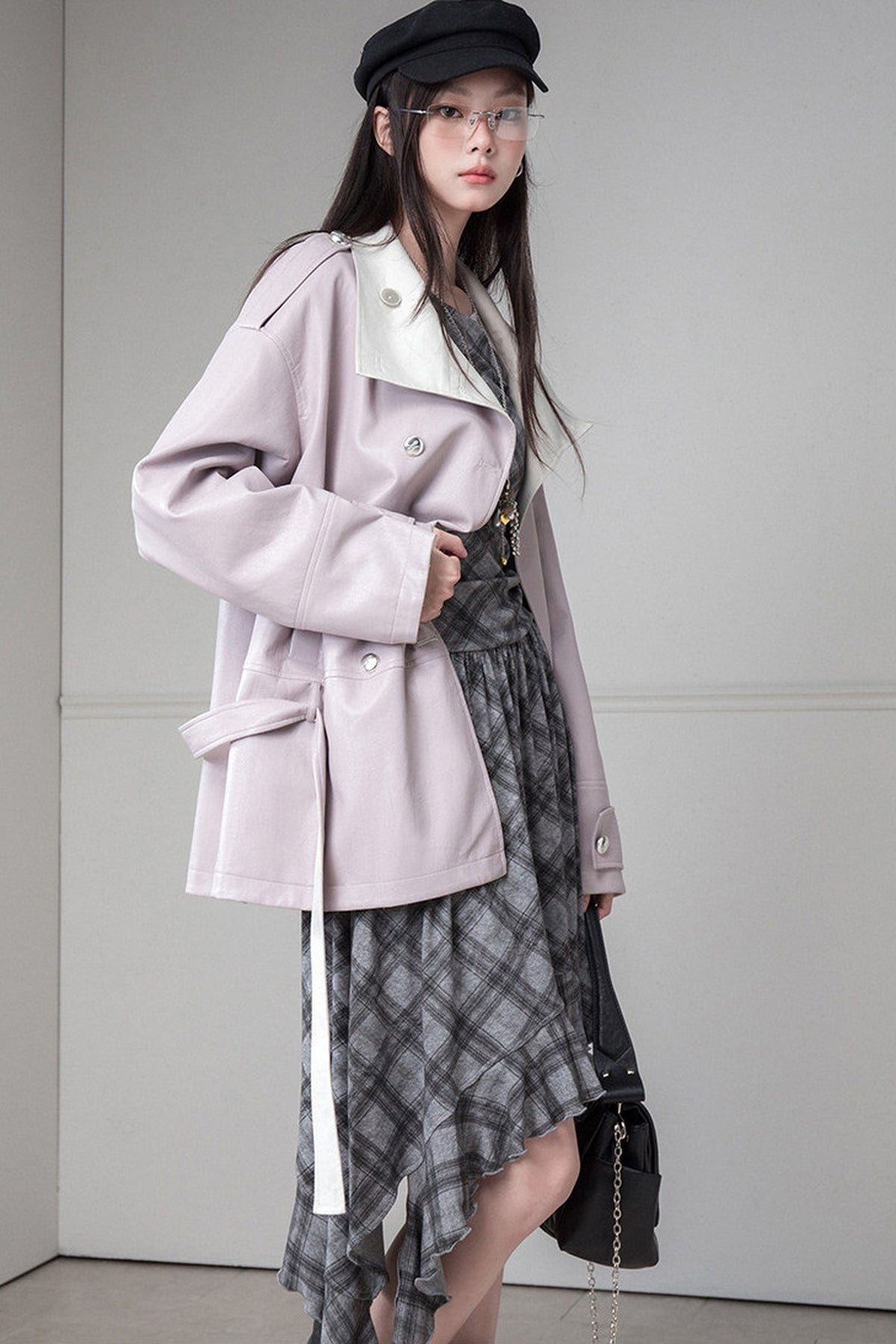 Reversible Color-Blocked Stand Collar Trench Coat