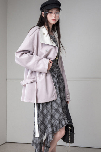 Reversible Color-Blocked Stand Collar Trench Coat