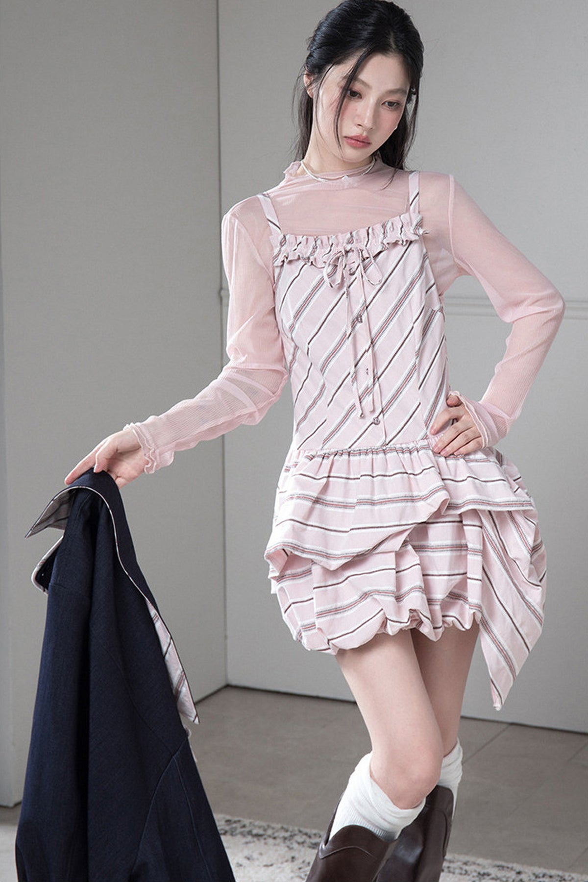 Striped Suspender Skirt and Base Layer Top Set