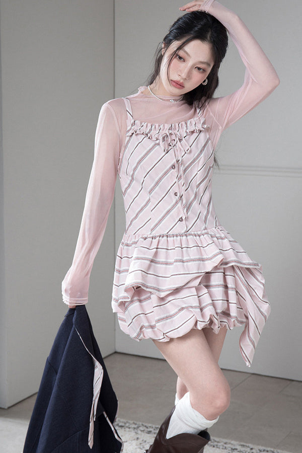 Striped Suspender Skirt and Base Layer Top Set