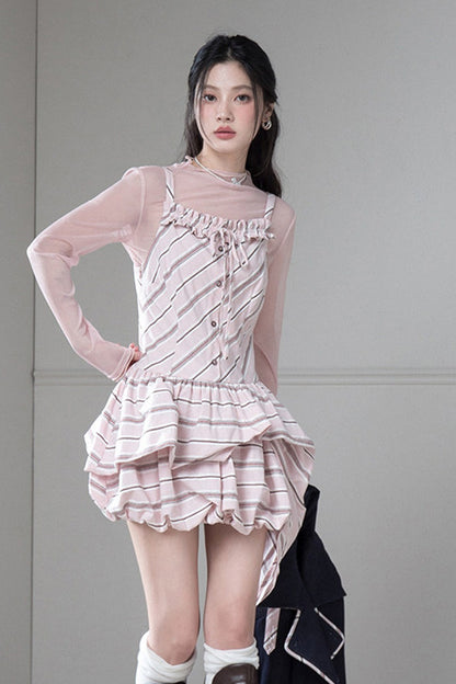 Striped Suspender Skirt and Base Layer Top Set