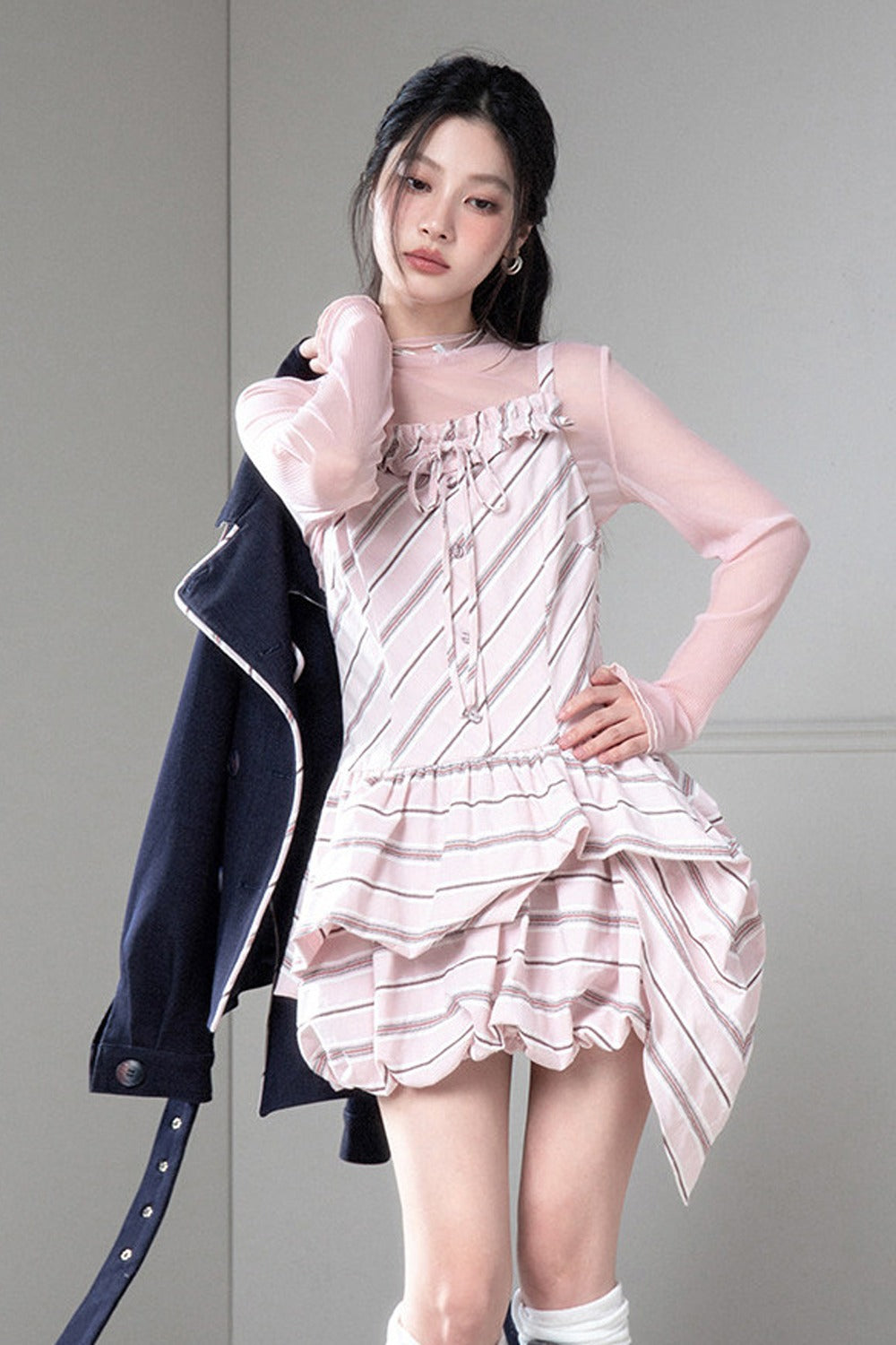 Striped Suspender Skirt and Base Layer Top Set