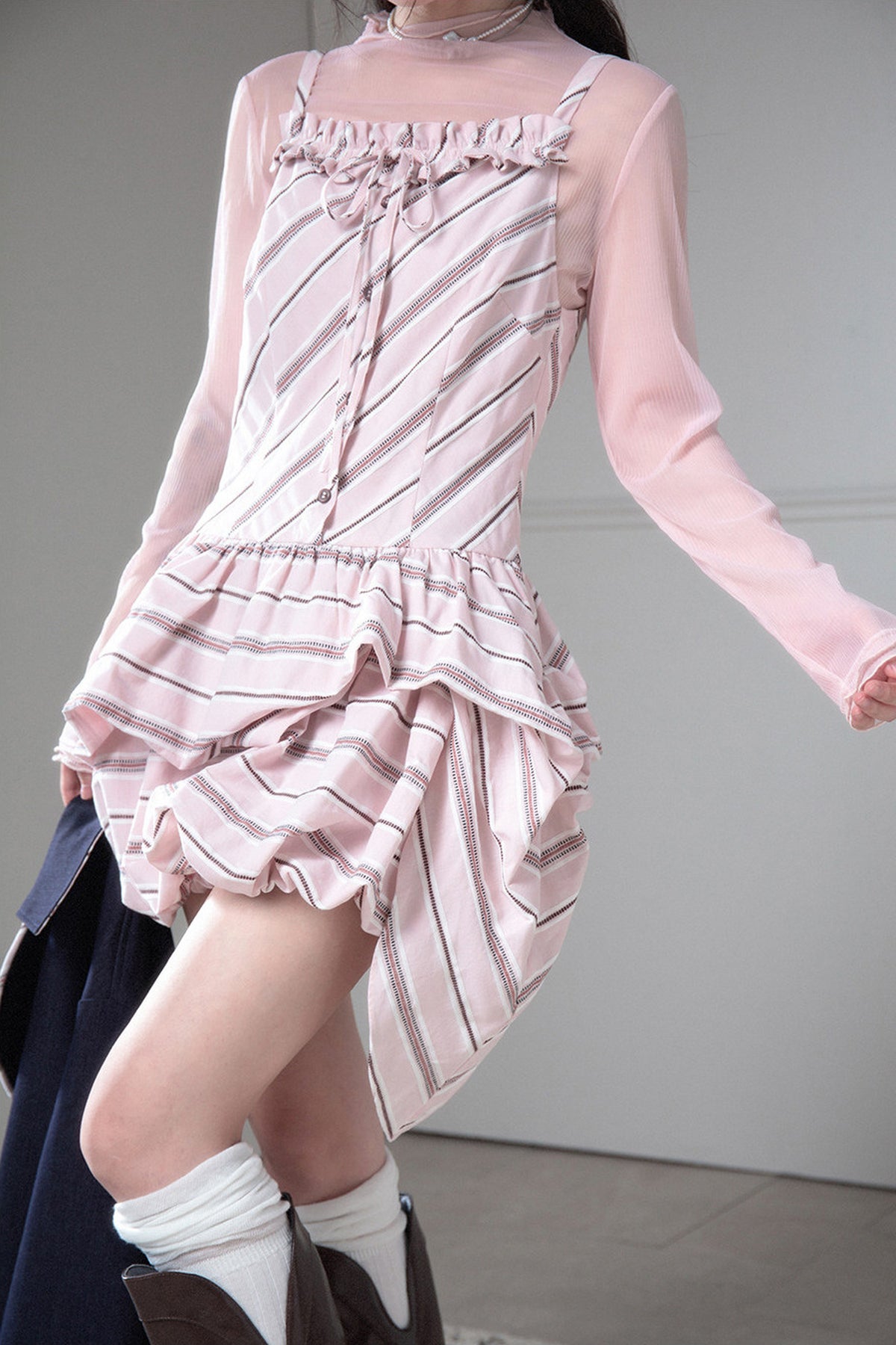 Striped Suspender Skirt and Base Layer Top Set
