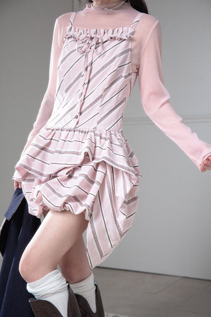 Striped Suspender Skirt and Base Layer Top Set