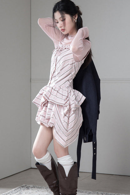 Striped Suspender Skirt and Base Layer Top Set