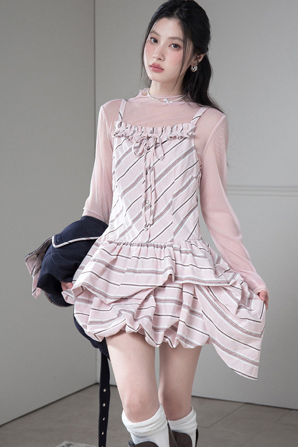 Striped Suspender Skirt and Base Layer Top Set