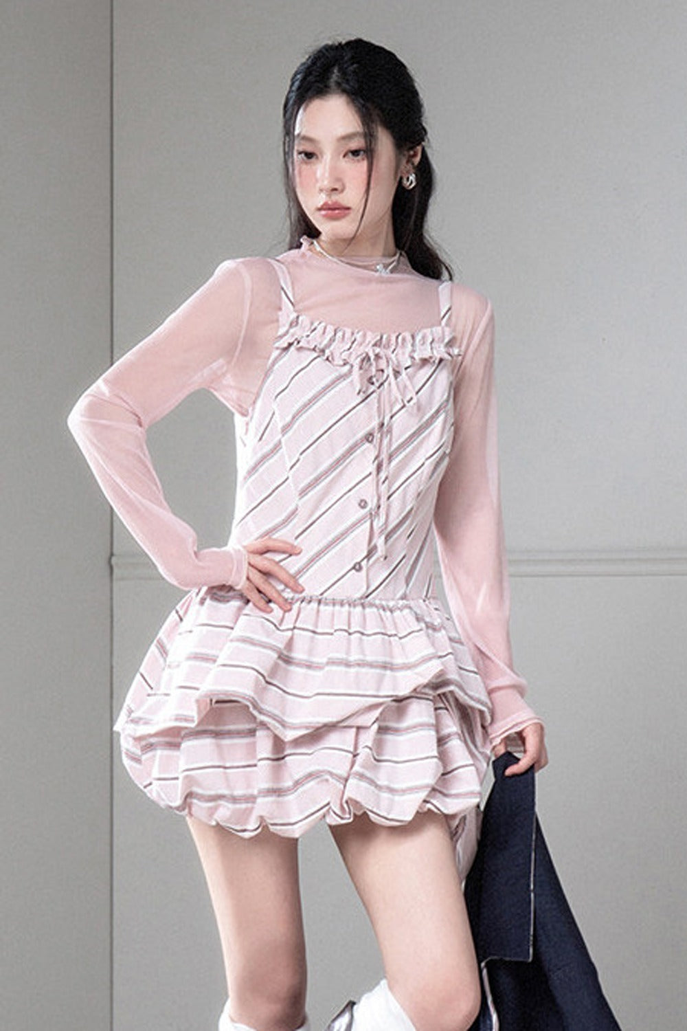 Striped Suspender Skirt and Base Layer Top Set