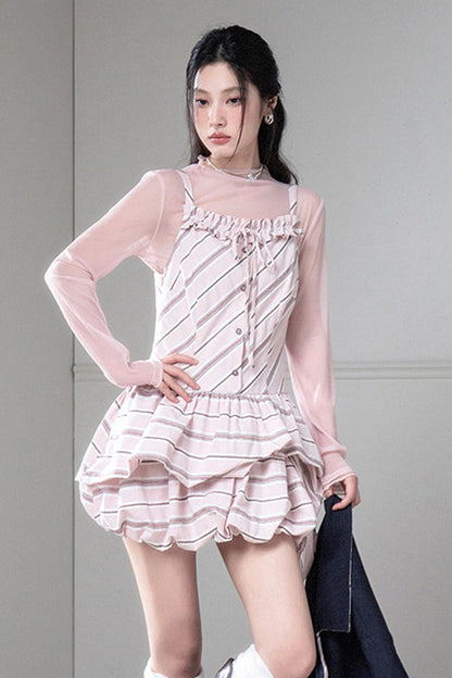 Striped Suspender Skirt and Base Layer Top Set