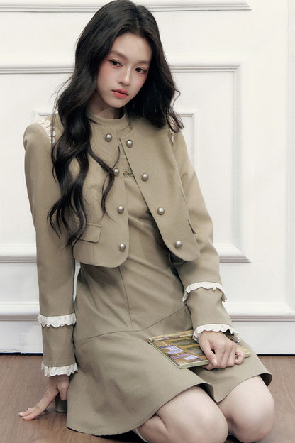 Double-Breasted Jacket and Dress Set-Up