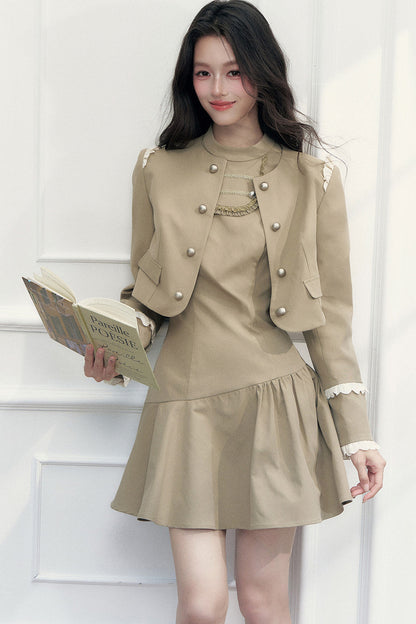 Double-Breasted Jacket and Dress Set-Up