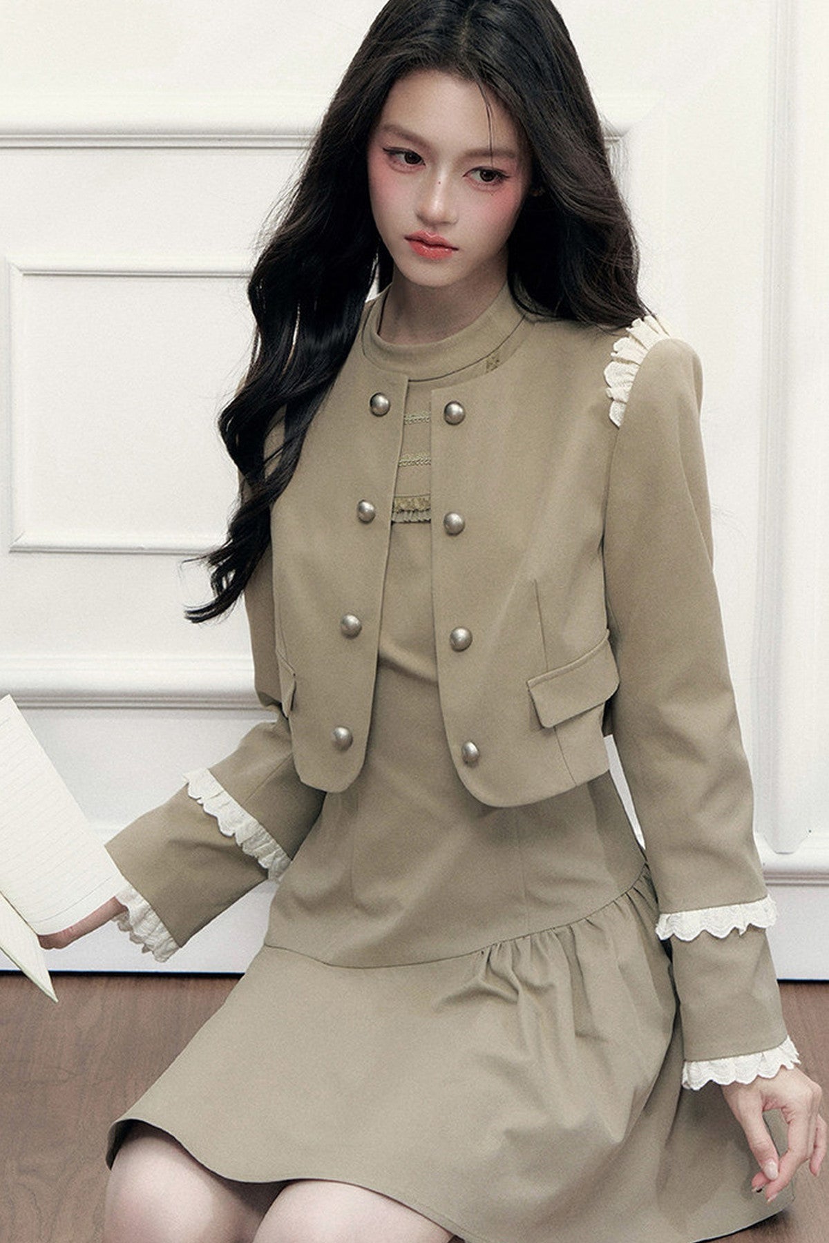 Double-Breasted Jacket and Dress Set-Up