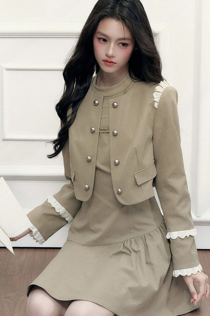 Double-Breasted Jacket and Dress Set-Up