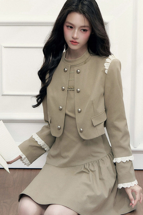 Double-Breasted Jacket and Dress Set-Up
